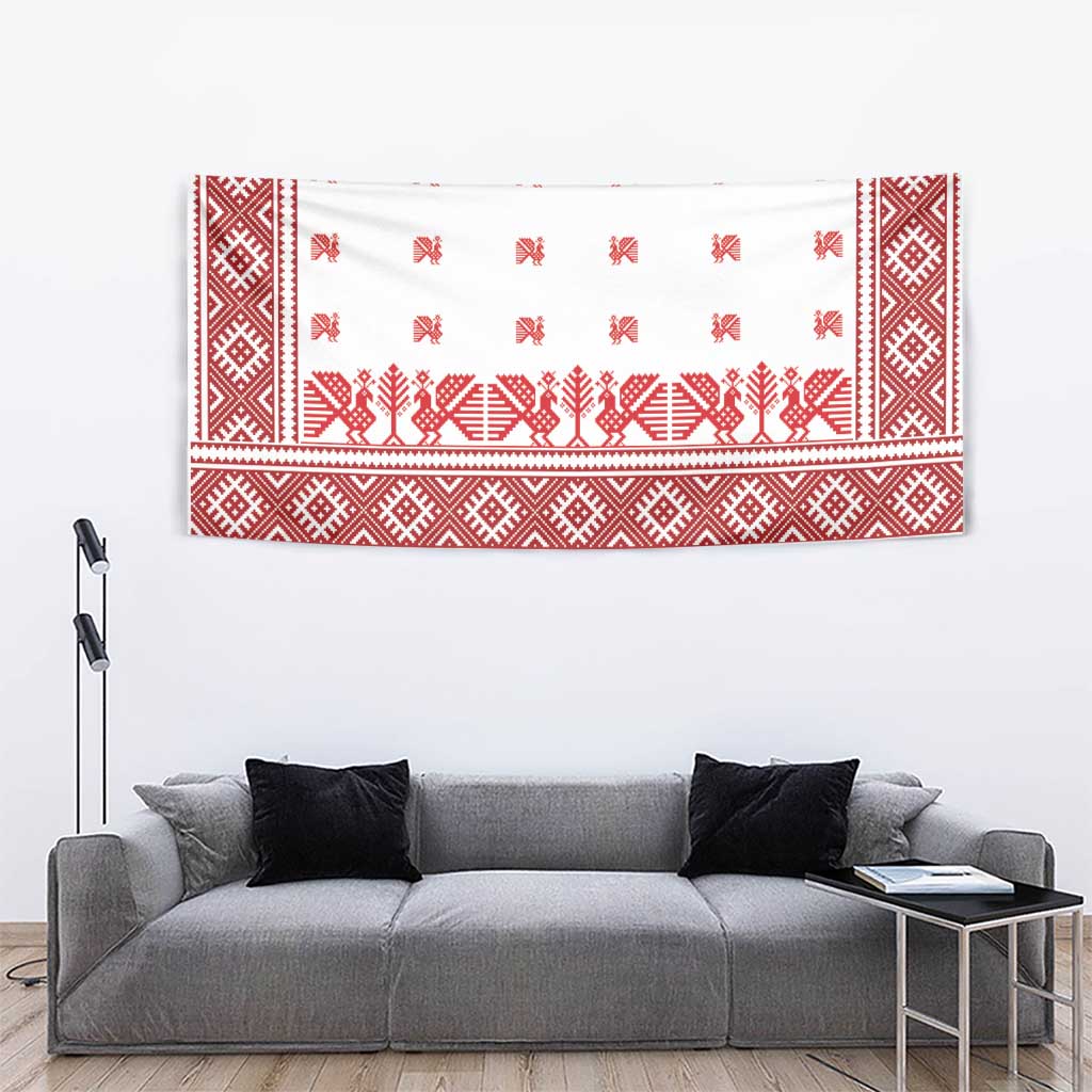 Antique Croatia Folk Embroidery Inspired Pattern Tapestry Roses and Peacocks - Wonder Print Shop