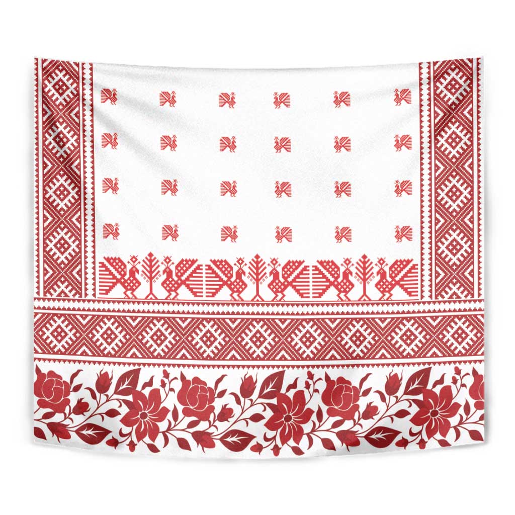 Antique Croatia Folk Embroidery Inspired Pattern Tapestry Roses and Peacocks - Wonder Print Shop