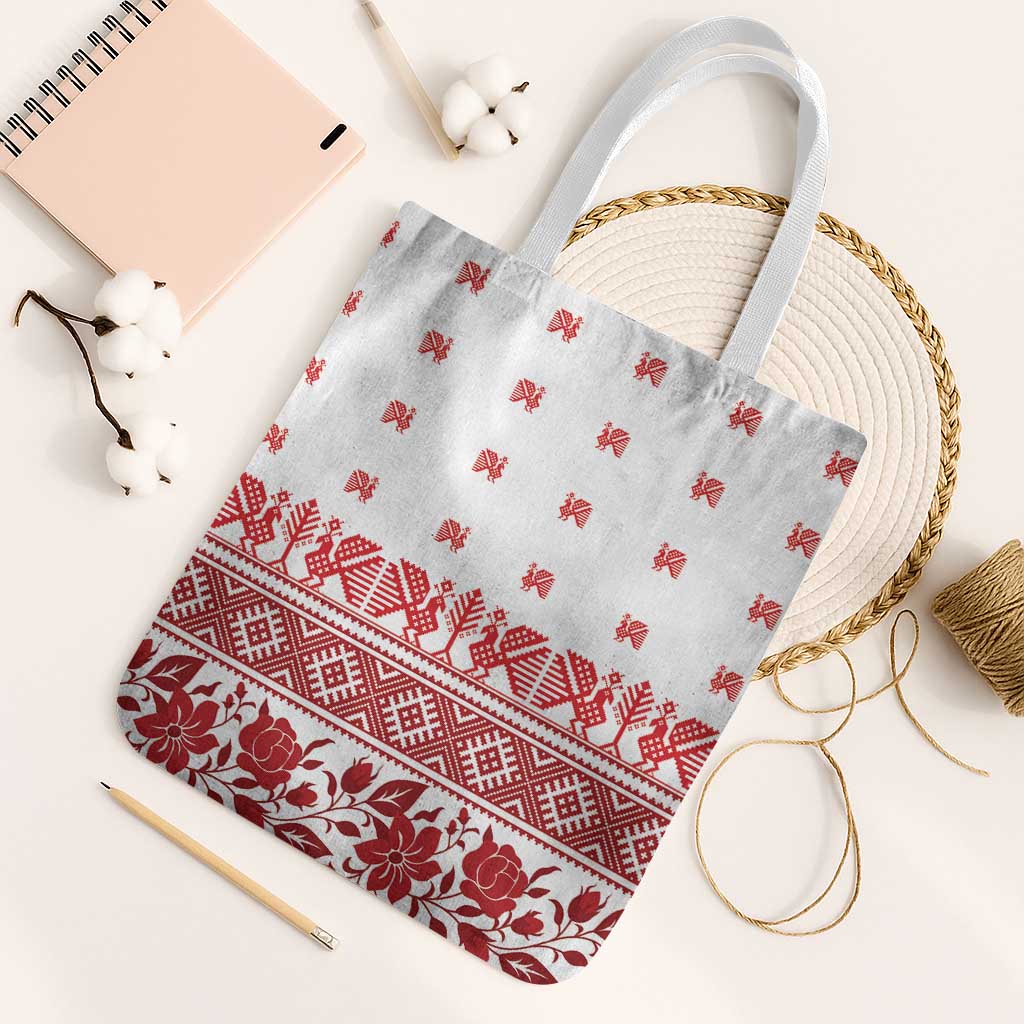 Antique Croatia Folk Embroidery Inspired Pattern Tote Bag Roses and Peacocks - Wonder Print Shop