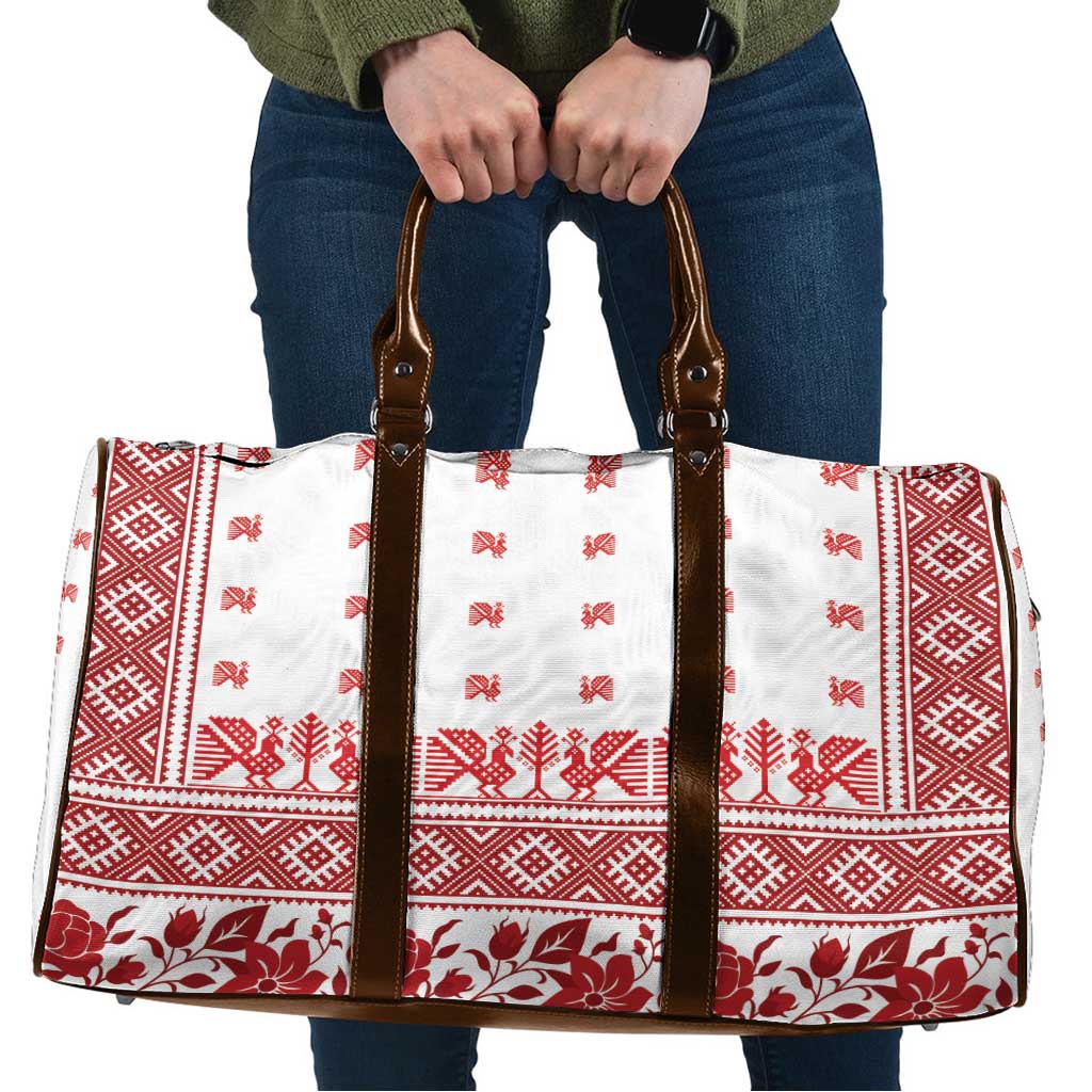 Antique Croatia Folk Embroidery Inspired Pattern Travel Bag Roses and Peacocks - Wonder Print Shop