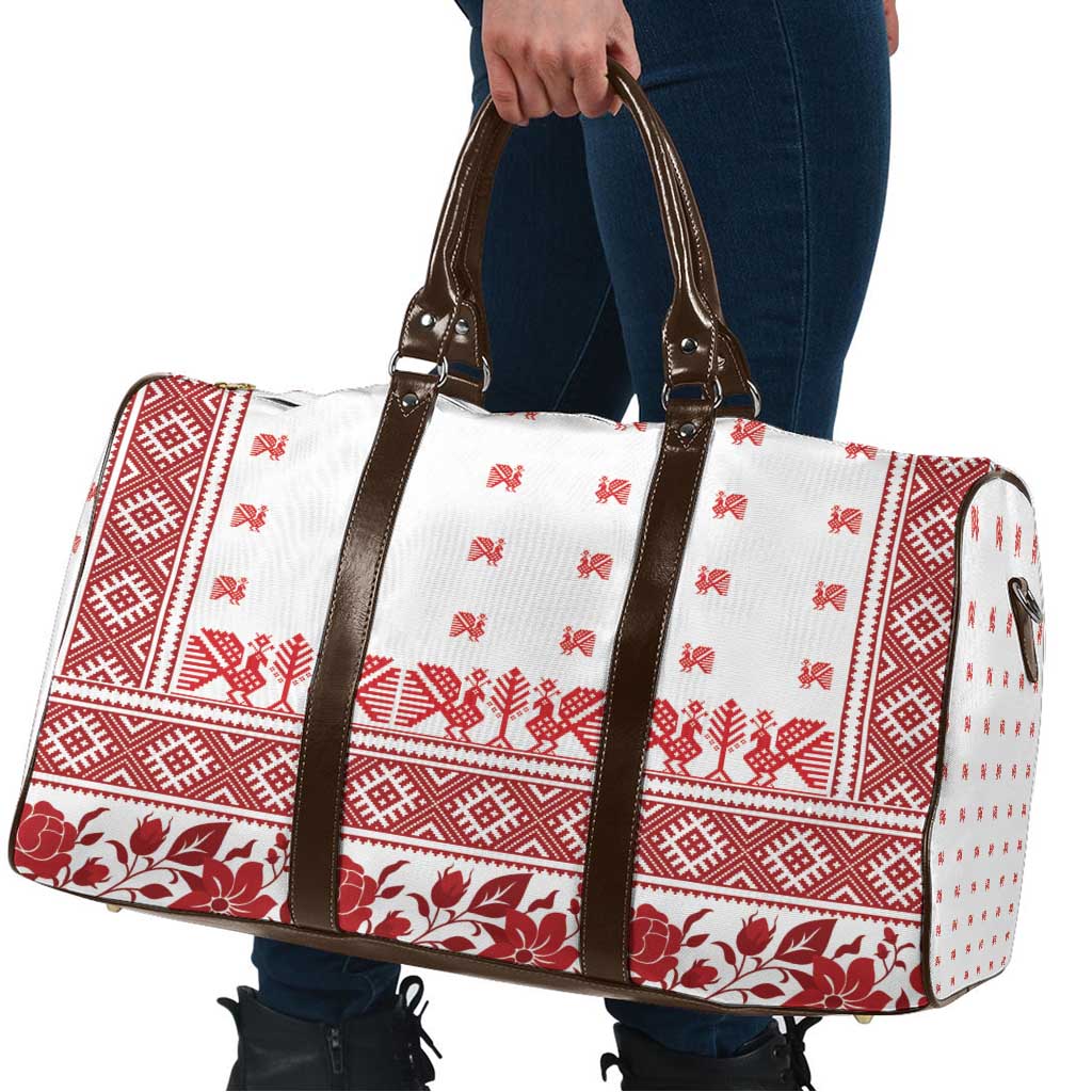 Antique Croatia Folk Embroidery Inspired Pattern Travel Bag Roses and Peacocks - Wonder Print Shop