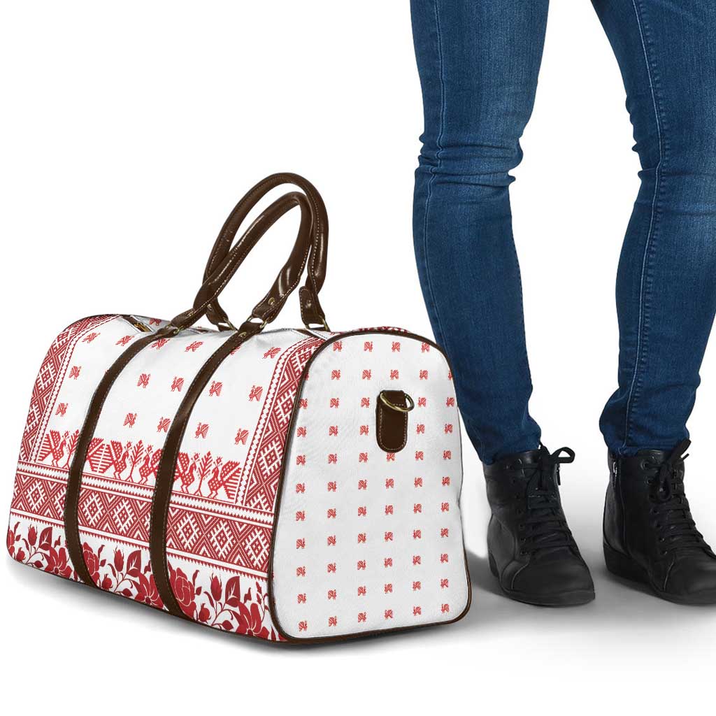 Antique Croatia Folk Embroidery Inspired Pattern Travel Bag Roses and Peacocks - Wonder Print Shop