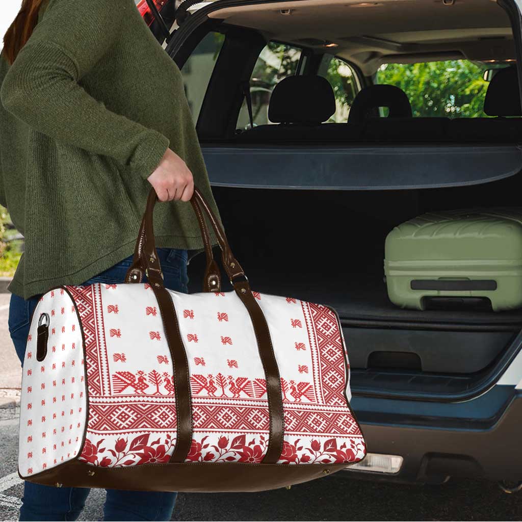 Antique Croatia Folk Embroidery Inspired Pattern Travel Bag Roses and Peacocks - Wonder Print Shop