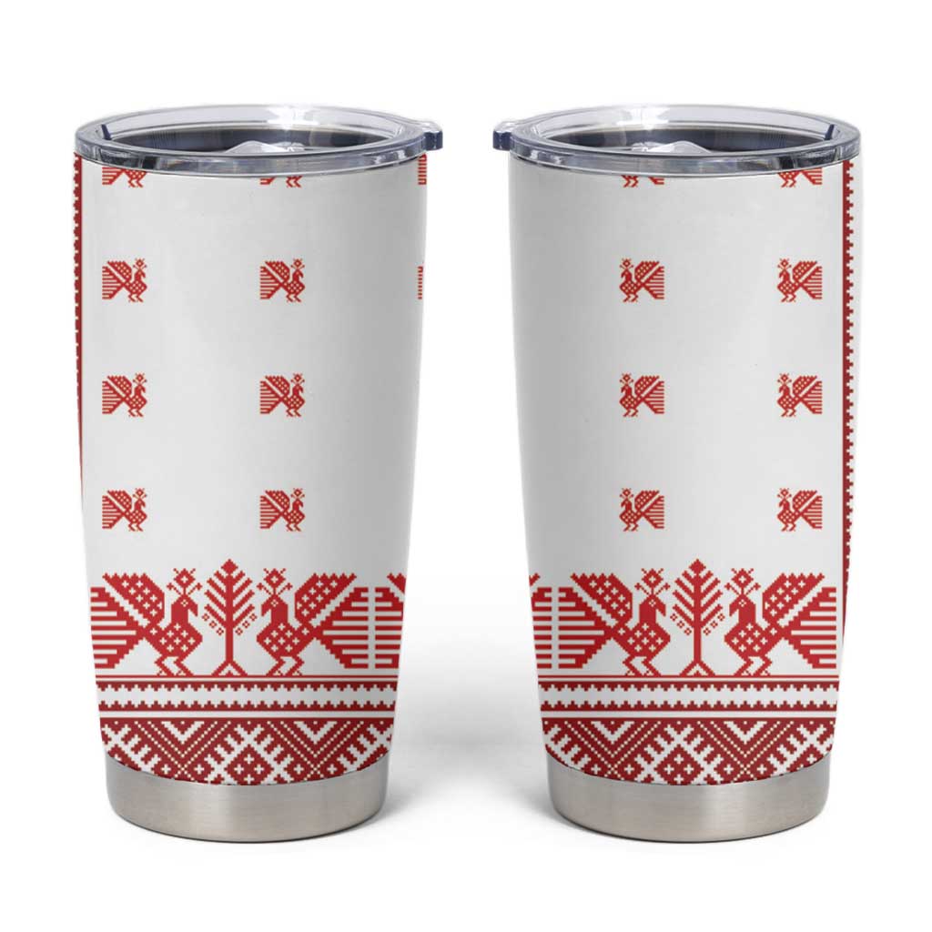 Antique Croatia Folk Embroidery Inspired Pattern Tumbler Cup Roses and Peacocks - Wonder Print Shop