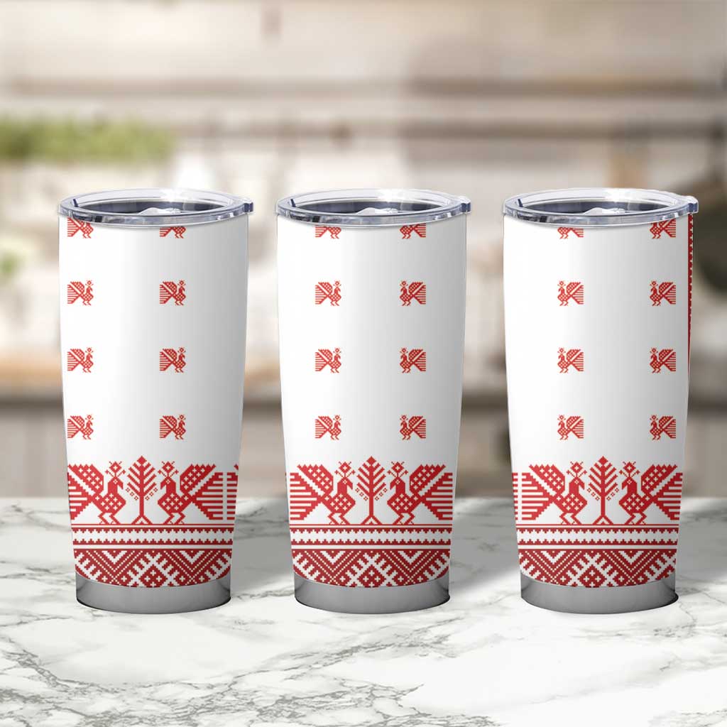 Antique Croatia Folk Embroidery Inspired Pattern Tumbler Cup Roses and Peacocks - Wonder Print Shop