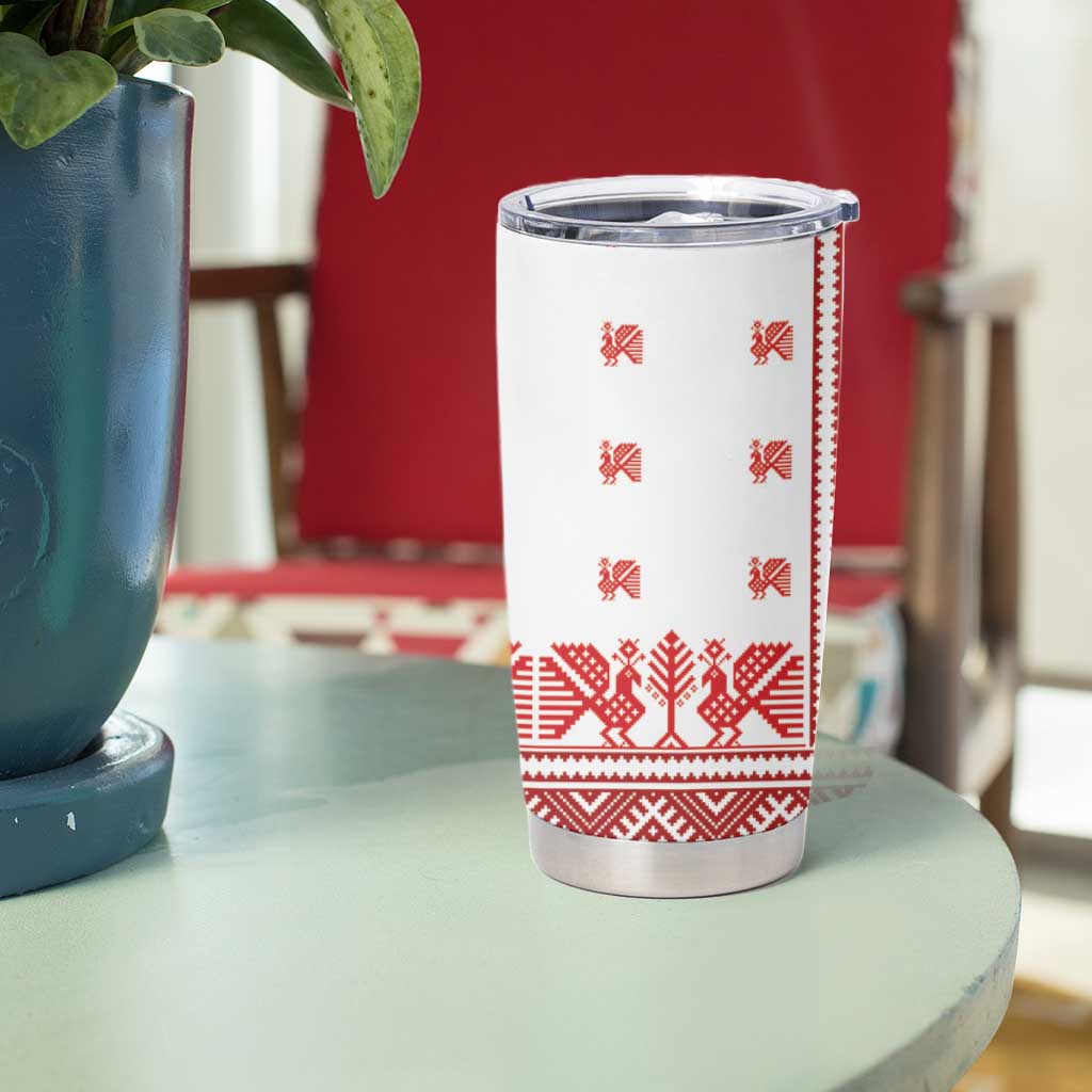 Antique Croatia Folk Embroidery Inspired Pattern Tumbler Cup Roses and Peacocks - Wonder Print Shop