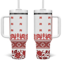Antique Croatia Folk Embroidery Inspired Pattern Tumbler With Handle Roses and Peacocks - Wonder Print Shop