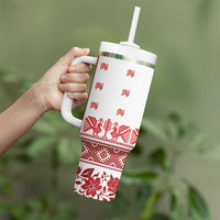 Antique Croatia Folk Embroidery Inspired Pattern Tumbler With Handle Roses and Peacocks - Wonder Print Shop