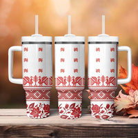 Antique Croatia Folk Embroidery Inspired Pattern Tumbler With Handle Roses and Peacocks - Wonder Print Shop
