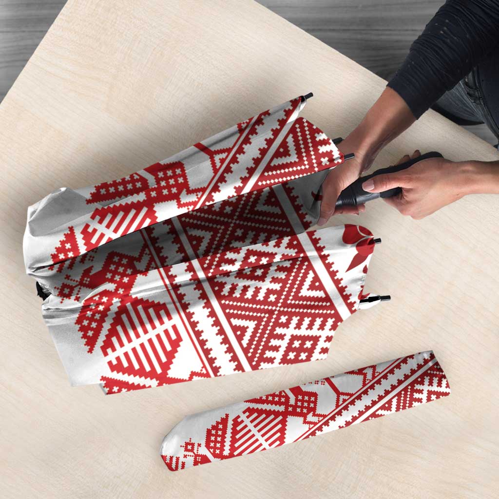 Antique Croatia Folk Embroidery Inspired Pattern Umbrella Roses and Peacocks - Wonder Print Shop