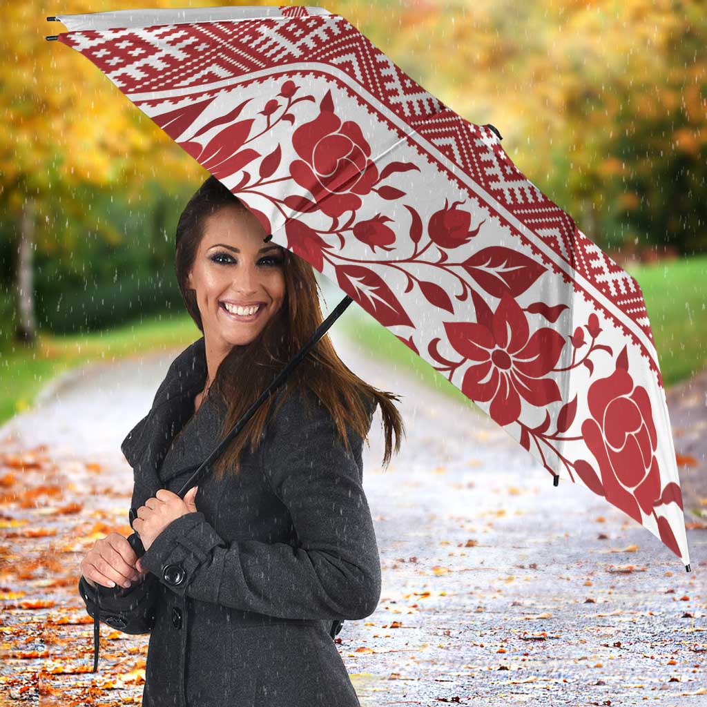 Antique Croatia Folk Embroidery Inspired Pattern Umbrella Roses and Peacocks - Wonder Print Shop