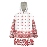 Antique Croatia Folk Embroidery Inspired Pattern Wearable Blanket Hoodie Roses and Peacocks - Wonder Print Shop