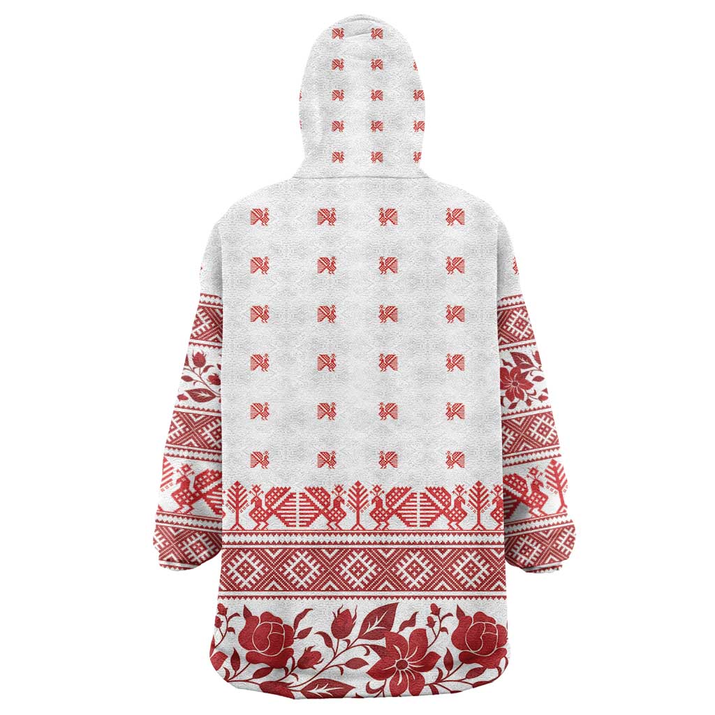 Antique Croatia Folk Embroidery Inspired Pattern Wearable Blanket Hoodie Roses and Peacocks - Wonder Print Shop