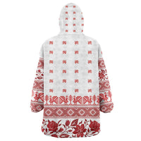 Antique Croatia Folk Embroidery Inspired Pattern Wearable Blanket Hoodie Roses and Peacocks - Wonder Print Shop