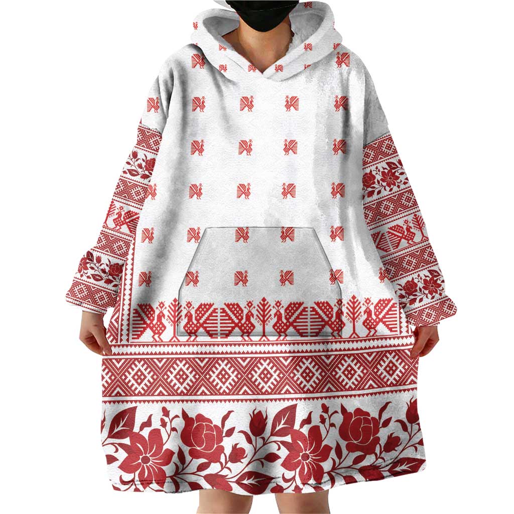 Antique Croatia Folk Embroidery Inspired Pattern Wearable Blanket Hoodie Roses and Peacocks - Wonder Print Shop