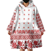 Antique Croatia Folk Embroidery Inspired Pattern Wearable Blanket Hoodie Roses and Peacocks - Wonder Print Shop
