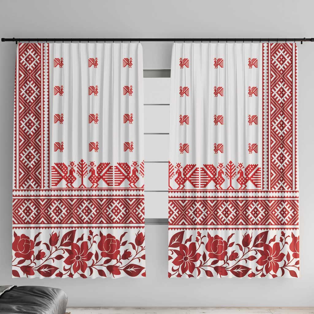 Antique Croatia Folk Embroidery Inspired Pattern Window Curtain Roses and Peacocks - Wonder Print Shop