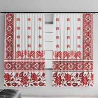 Antique Croatia Folk Embroidery Inspired Pattern Window Curtain Roses and Peacocks - Wonder Print Shop