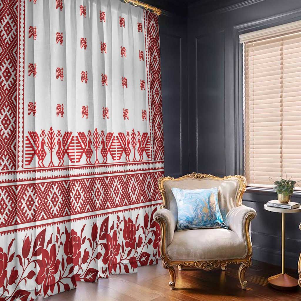 Antique Croatia Folk Embroidery Inspired Pattern Window Curtain Roses and Peacocks - Wonder Print Shop