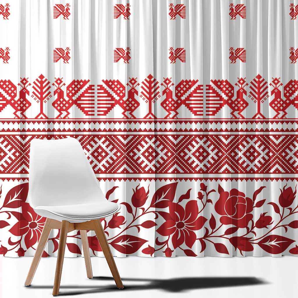 Antique Croatia Folk Embroidery Inspired Pattern Window Curtain Roses and Peacocks - Wonder Print Shop