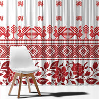 Antique Croatia Folk Embroidery Inspired Pattern Window Curtain Roses and Peacocks - Wonder Print Shop