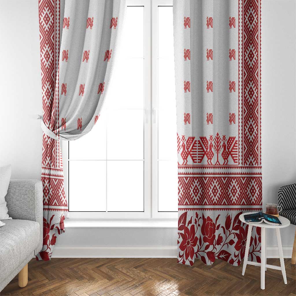 Antique Croatia Folk Embroidery Inspired Pattern Window Curtain Roses and Peacocks - Wonder Print Shop