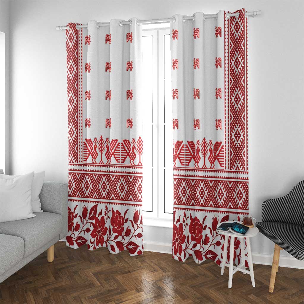 Antique Croatia Folk Embroidery Inspired Pattern Window Curtain Roses and Peacocks - Wonder Print Shop