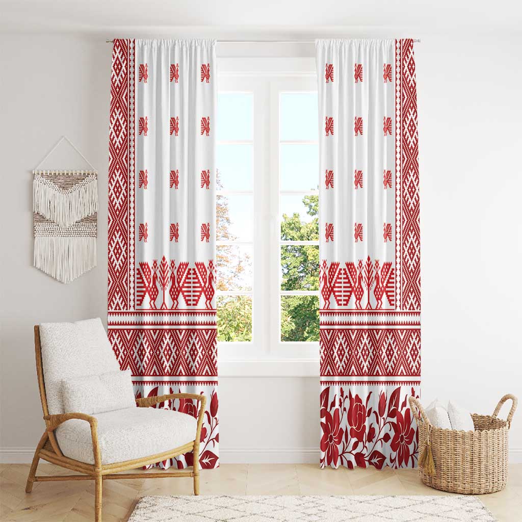 Antique Croatia Folk Embroidery Inspired Pattern Window Curtain Roses and Peacocks - Wonder Print Shop