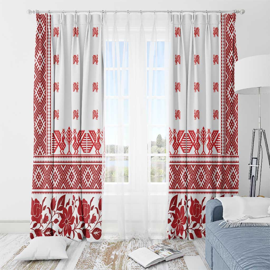Antique Croatia Folk Embroidery Inspired Pattern Window Curtain Roses and Peacocks - Wonder Print Shop