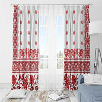Antique Croatia Folk Embroidery Inspired Pattern Window Curtain Roses and Peacocks - Wonder Print Shop