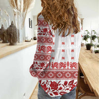 Antique Croatia Folk Embroidery Inspired Pattern Women Casual Shirt Roses and Peacocks - Wonder Print Shop