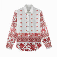 Antique Croatia Folk Embroidery Inspired Pattern Women Casual Shirt Roses and Peacocks - Wonder Print Shop