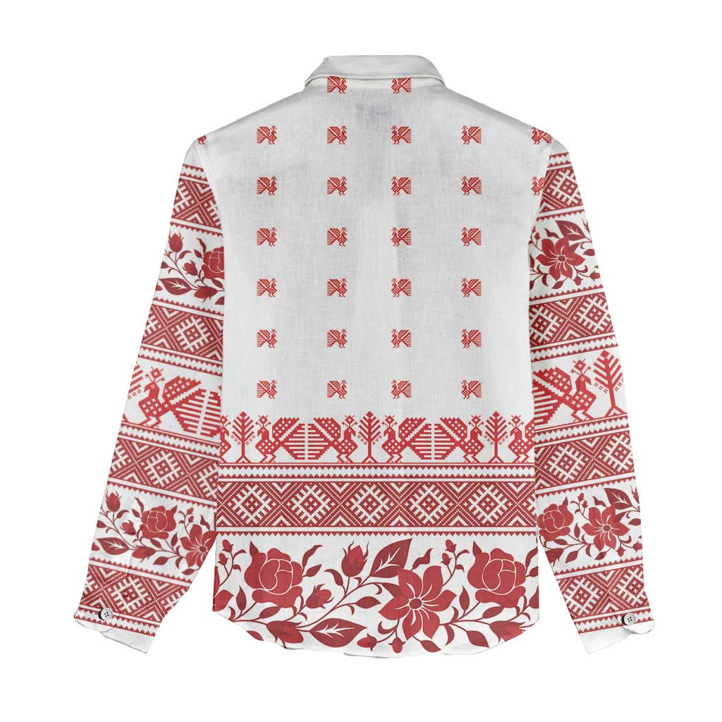 Antique Croatia Folk Embroidery Inspired Pattern Women Casual Shirt Roses and Peacocks - Wonder Print Shop