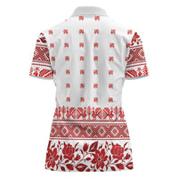 Antique Croatia Folk Embroidery Inspired Pattern Women Polo Shirt Roses and Peacocks - Wonder Print Shop