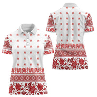 Antique Croatia Folk Embroidery Inspired Pattern Women Polo Shirt Roses and Peacocks - Wonder Print Shop