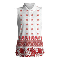 Antique Croatia Folk Embroidery Inspired Pattern Women Sleeveless Polo Shirt Roses and Peacocks - Wonder Print Shop