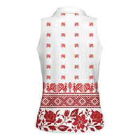 Antique Croatia Folk Embroidery Inspired Pattern Women Sleeveless Polo Shirt Roses and Peacocks - Wonder Print Shop
