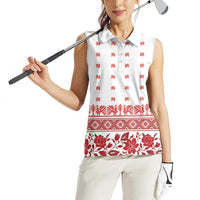 Antique Croatia Folk Embroidery Inspired Pattern Women Sleeveless Polo Shirt Roses and Peacocks - Wonder Print Shop