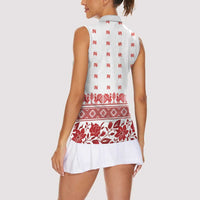 Antique Croatia Folk Embroidery Inspired Pattern Women Sleeveless Polo Shirt Roses and Peacocks - Wonder Print Shop