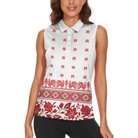 Antique Croatia Folk Embroidery Inspired Pattern Women Sleeveless Polo Shirt Roses and Peacocks - Wonder Print Shop