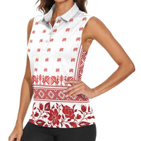 Antique Croatia Folk Embroidery Inspired Pattern Women Sleeveless Polo Shirt Roses and Peacocks - Wonder Print Shop