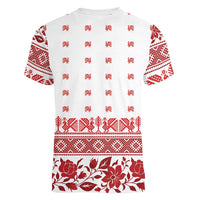 Antique Croatia Folk Embroidery Inspired Pattern Women V-Neck T-Shirt Roses and Peacocks - Wonder Print Shop