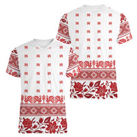 Antique Croatia Folk Embroidery Inspired Pattern Women V-Neck T-Shirt Roses and Peacocks - Wonder Print Shop