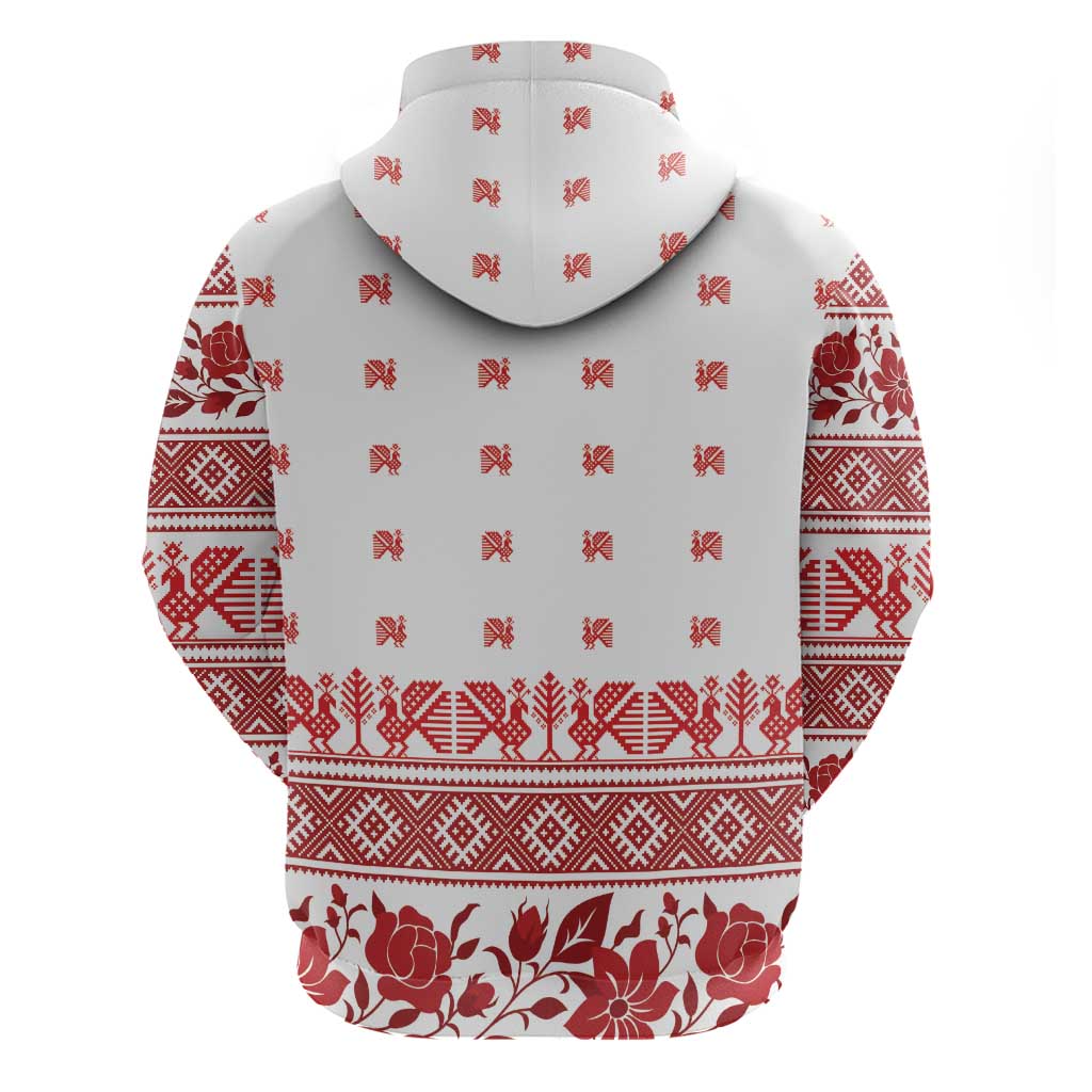 Antique Croatia Folk Embroidery Inspired Pattern Zip Hoodie Roses and Peacocks - Wonder Print Shop