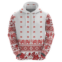Antique Croatia Folk Embroidery Inspired Pattern Zip Hoodie Roses and Peacocks - Wonder Print Shop