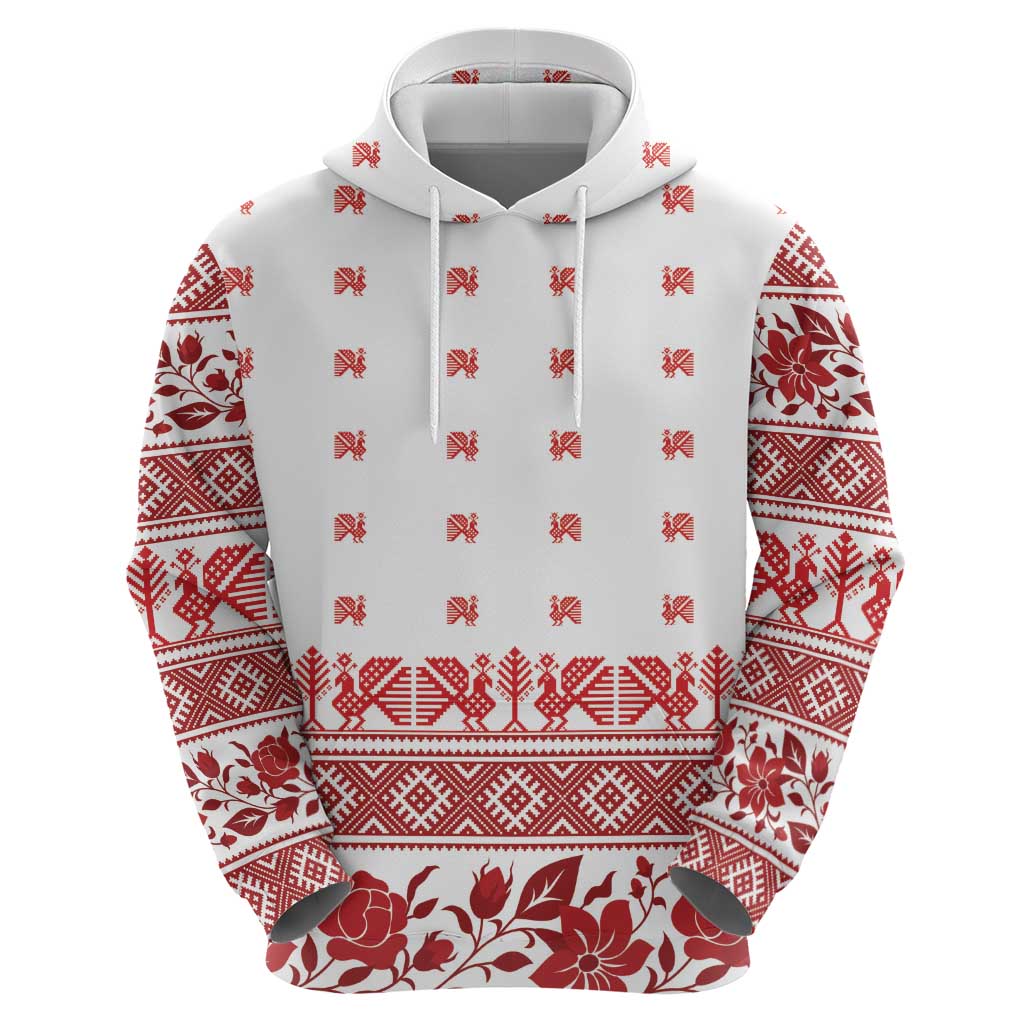 Antique Croatia Folk Embroidery Inspired Pattern Zip Hoodie Roses and Peacocks - Wonder Print Shop
