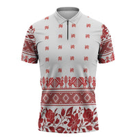 Antique Croatia Folk Embroidery Inspired Pattern Zipper Polo Shirt Roses and Peacocks - Wonder Print Shop