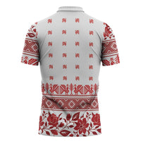 Antique Croatia Folk Embroidery Inspired Pattern Zipper Polo Shirt Roses and Peacocks - Wonder Print Shop