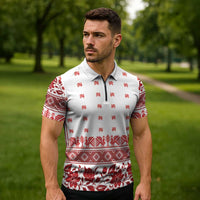 Antique Croatia Folk Embroidery Inspired Pattern Zipper Polo Shirt Roses and Peacocks - Wonder Print Shop