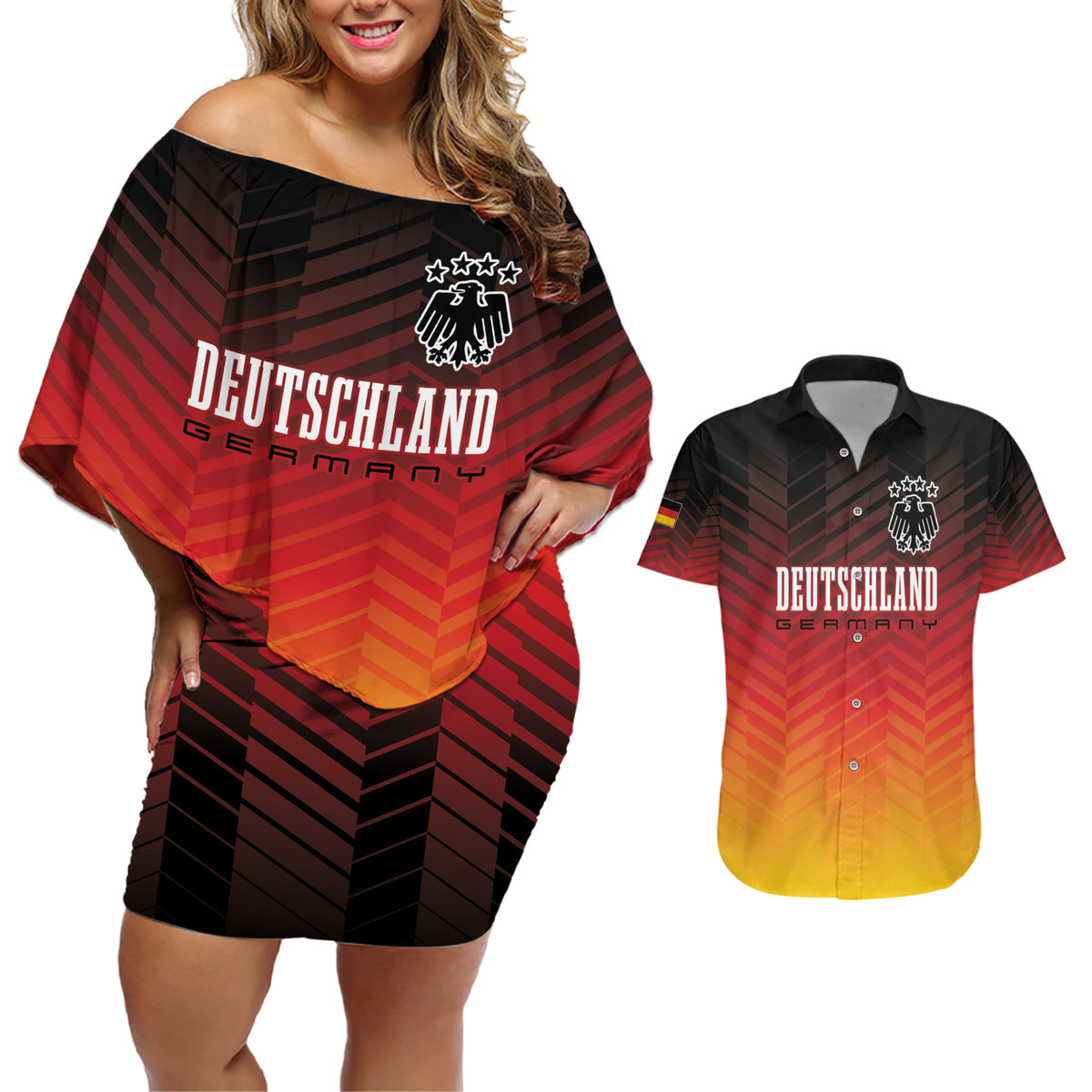 Germany Football Couples Matching Off Shoulder Short Dress and Hawaiian Shirt Nationalelf Dynamic LT7 - Wonder Print Shop
